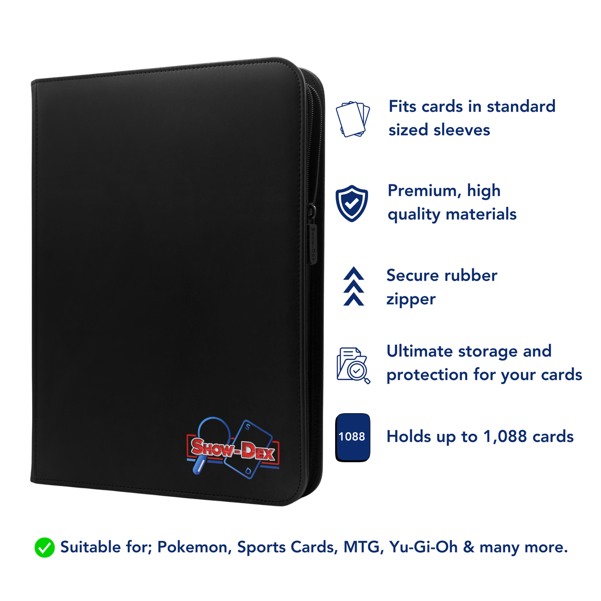 Show-Dex 16 Pocket Trading Card Zip Binder 1,088 Card Capacity