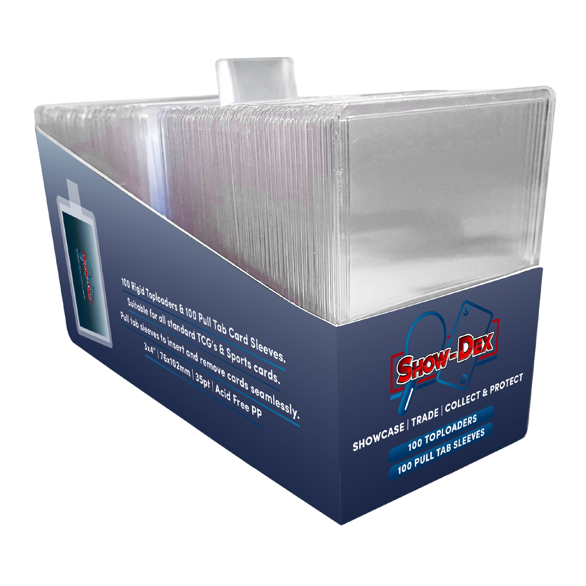 Show-Dex 100 Toploaders & Pull Tab Card Sleeves Show-Dex 100 Toploaders & Pull Tab Card Sleeves